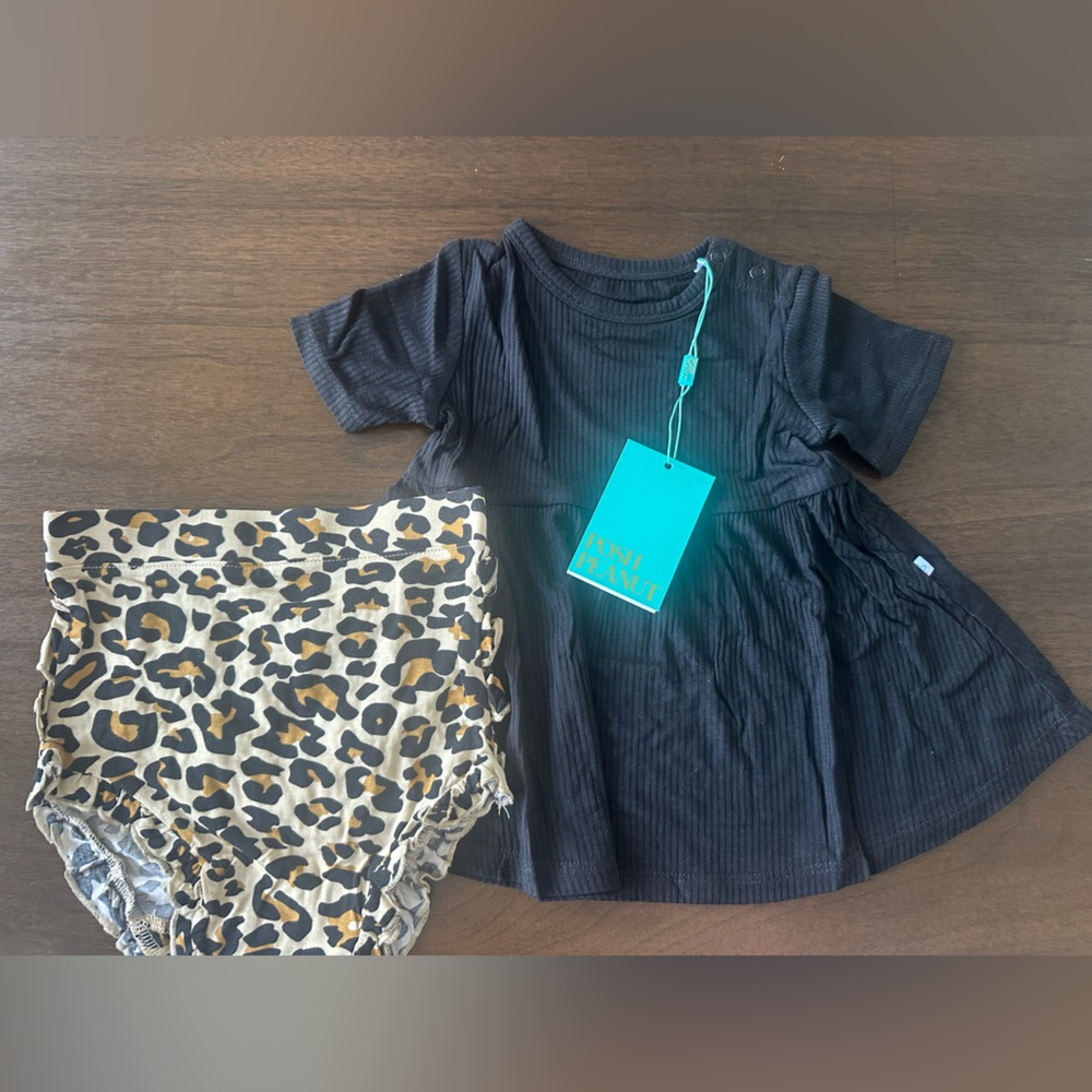 Posh Peanut Black Top with Leopard Print Bloomers